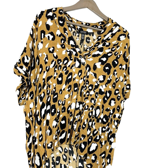 Jones New York Mustard Leopard Print Flowy Boho Print Tunic Top Women's Size XL - Picture 3 of 7